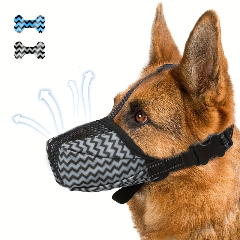 Adjustable Reflective Dog Muzzle in Blue & Black for Small, Medium, Large Dogs - Prevents unwanted behavior with secure straps.