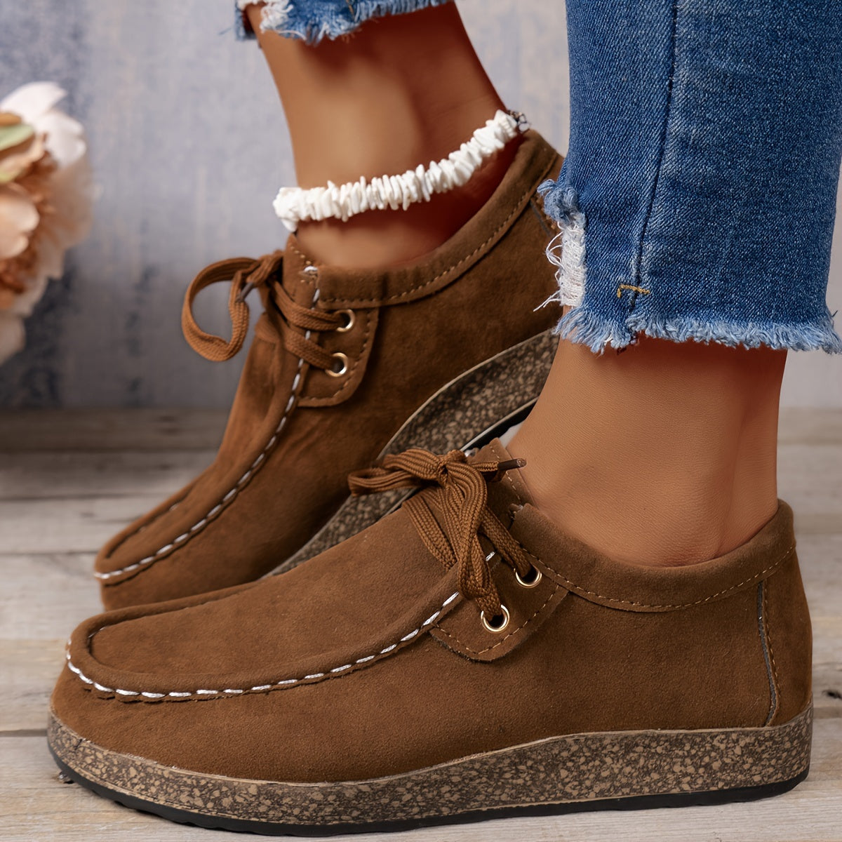 Women's casual sneakers with lace-up design and soft platform sole, a versatile low-top style available in plus size.