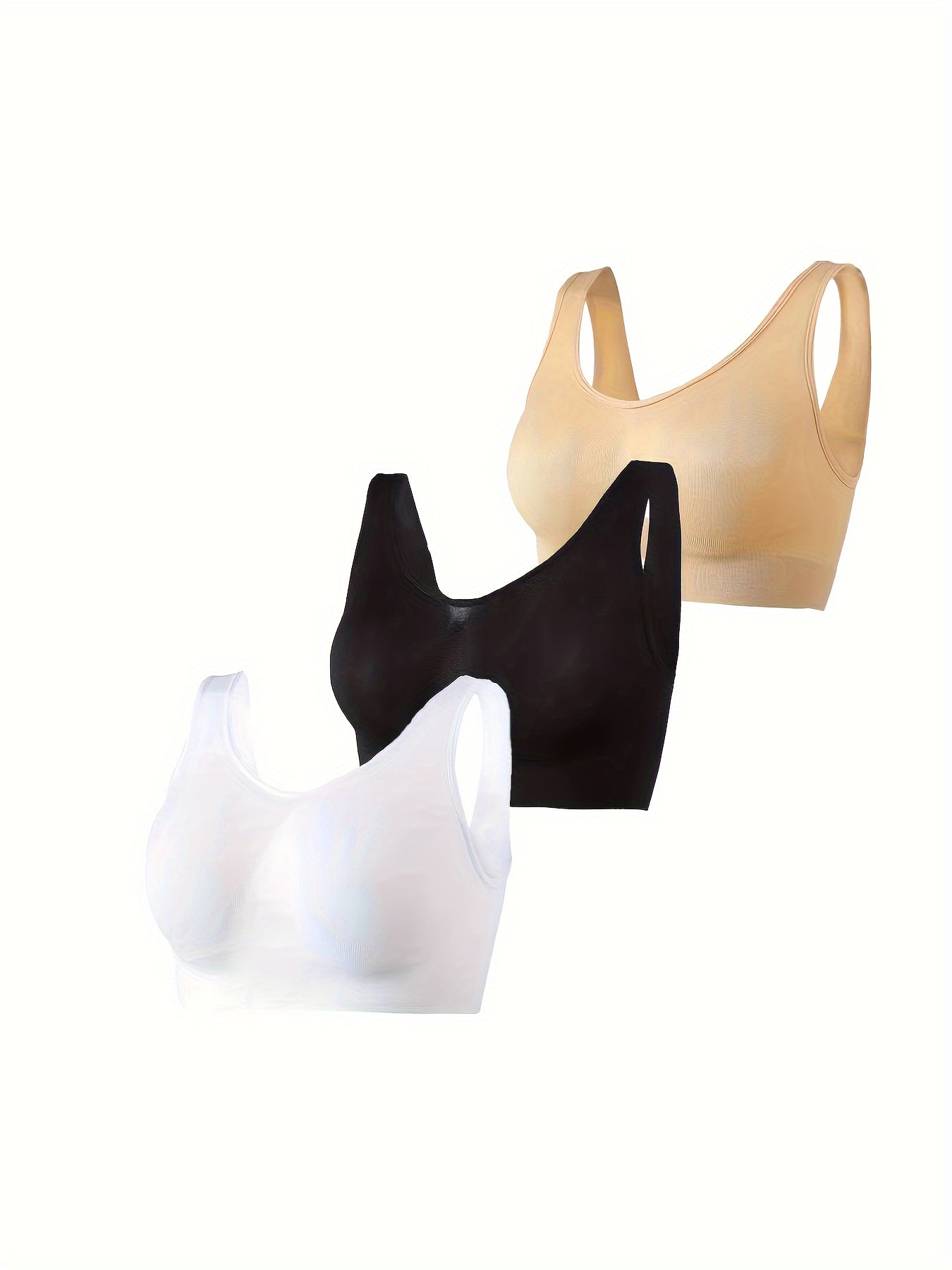 Solid sports bra set of 3 for women, comfortable and breathable, perfect for fitness.