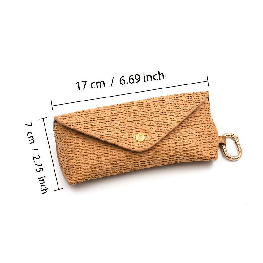 Stylish Eyeglass Case made of Woven Straw with Hook - Strong PP Material, Gentle Protective Sleeve for Women's Fashion Glasses