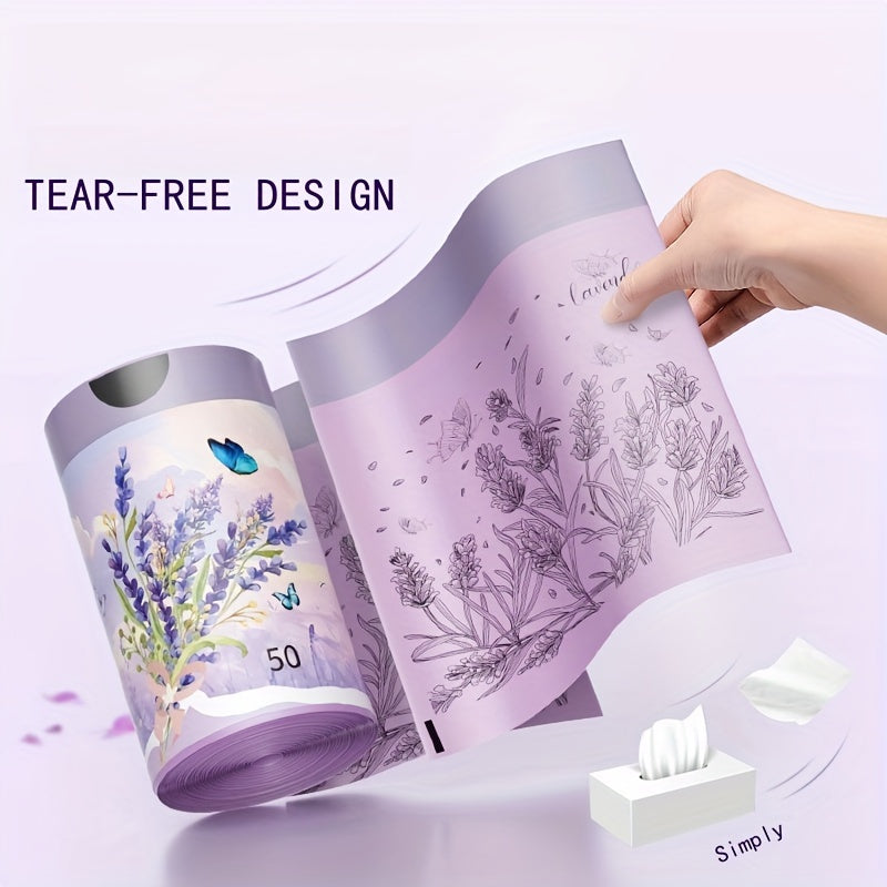 Thick Lavender-Scented Drawstring Trash Bags, 15.14 L - 50pcs, for Kitchen, Office, Home & Dining Room - Multipurpose Disposable Bags with Automatic Closing, Portable - 1 Roll