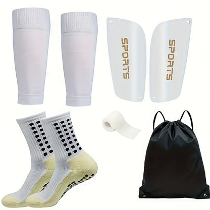 5-piece set of high-quality unisex football sports socks, leg sleeves, wraps, and drawstring bags. Ideal for football training, outdoor sports, basketball, and yoga enthusiasts.