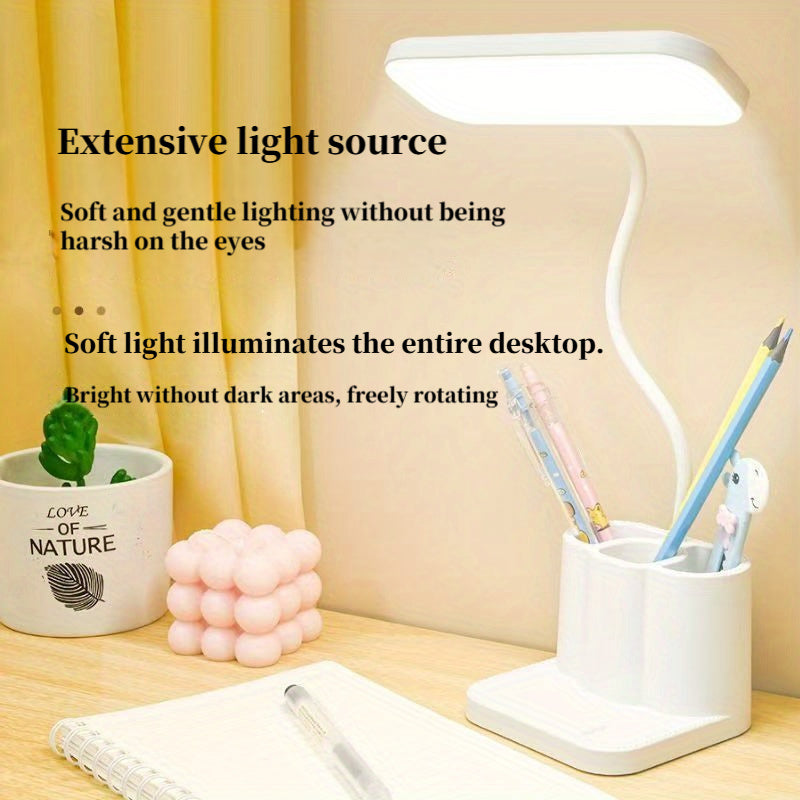 LED pen holder desk lamp with eye protection, ideal for university dorms and children's bedrooms.