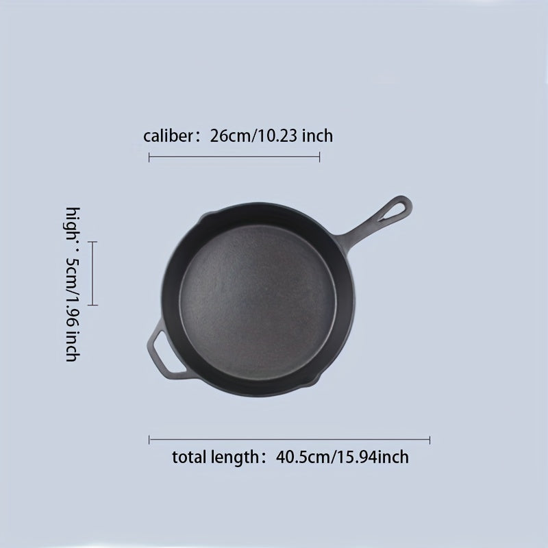 One piece of cookware - a deep frying pan measuring 25.91cm, with a non-stick coating and classic skillet design. This cast iron saute pan is suitable for use on gas stovetops and induction cookers. A must-have kitchen utensil that is perfect for