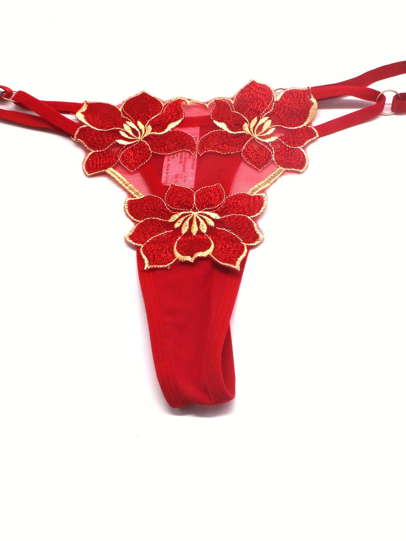 Women's sexy lingerie and underwear with floral embroidery thongs and hollow ring linked panties.