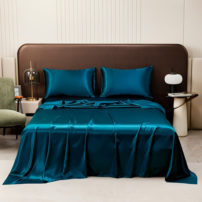 3-piece Super Soft Bed Sheet Set with Pillowcase, machine washable, breathable solid color bedding set includes 1 sheet and 2 pillowcases, suitable for all seasons.