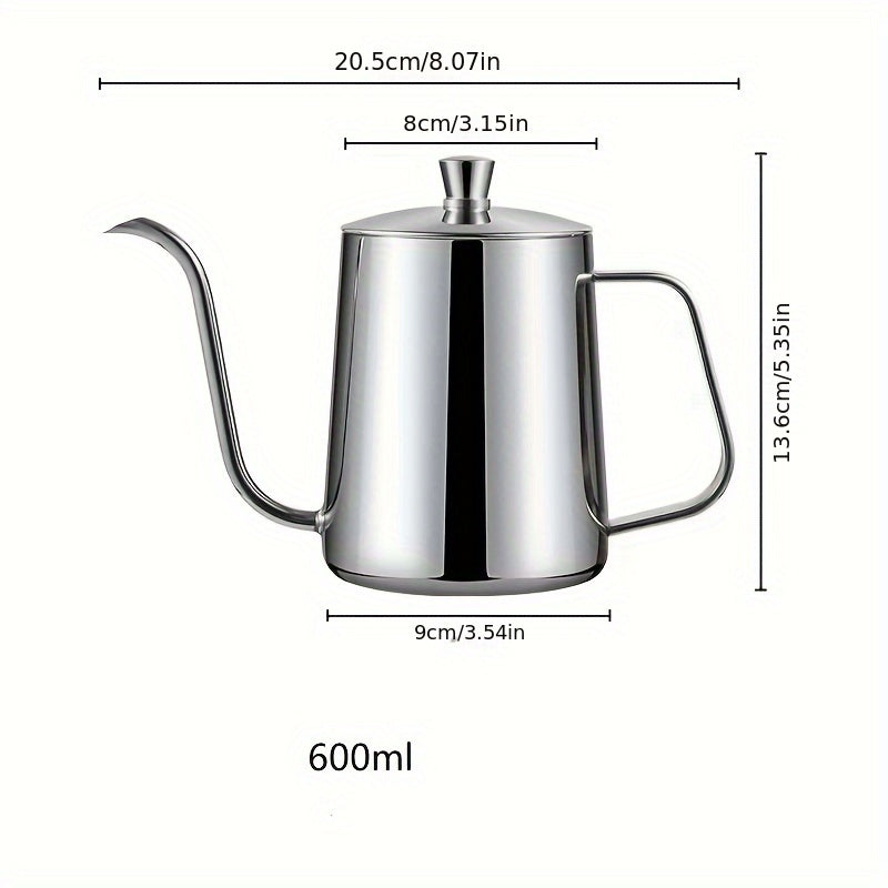 Stylish Japanese Stainless Steel Pour Over Coffee Kettle with Teflon Coating, Small Drip Coffee Pot with Cover and Curved Spout, 350-600ml Size