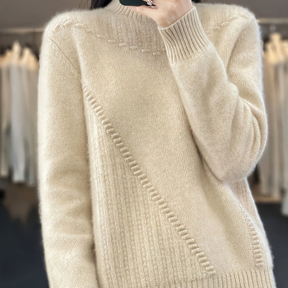 Elegant plus size mock neck sweater for women, perfect for spring/autumn. Machine washable with casual knit style.