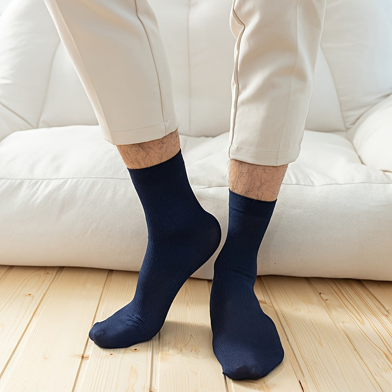 5 pairs of men's thin breathable business socks for summer, mid-calf length.