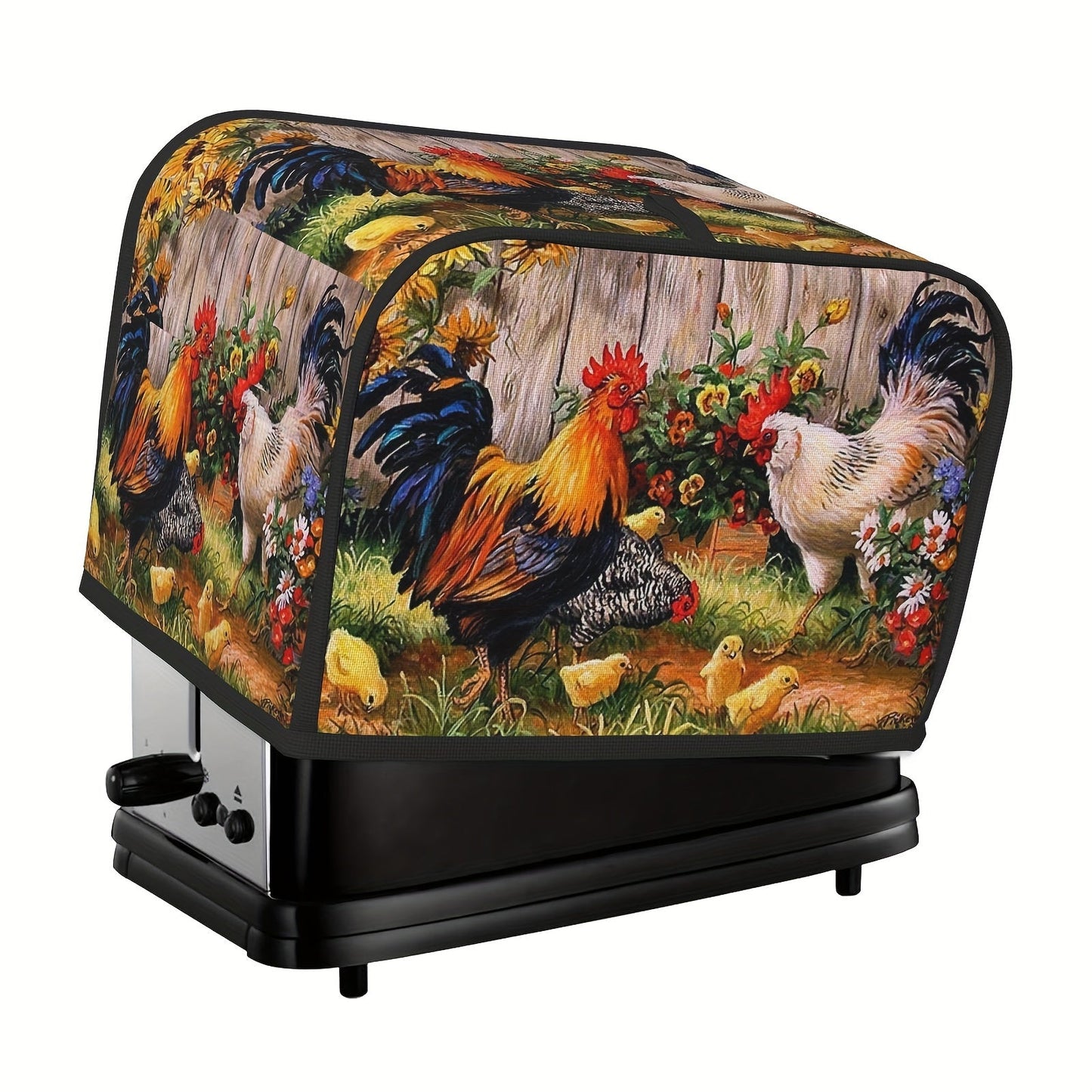 Protect your 2 slice wide slot toaster with this rooster patterned cover. Keep dust, fingerprints, and grease at bay while preventing sputtering. This machine washable cover requires no electricity, making it an ideal gift for women.