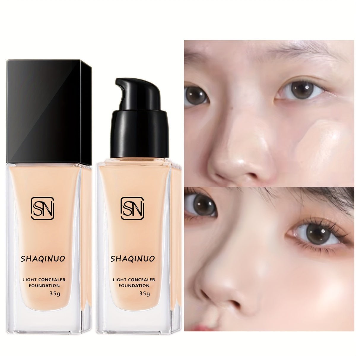 Shaqinuo Light Foundation - Hydrating BB Cream for All Skin Tones, Waterproof, Sweatproof, Evens Skin Tone, Conceals Blemishes, Dark Circles, Pore Minimization, Black Pump Dispenser