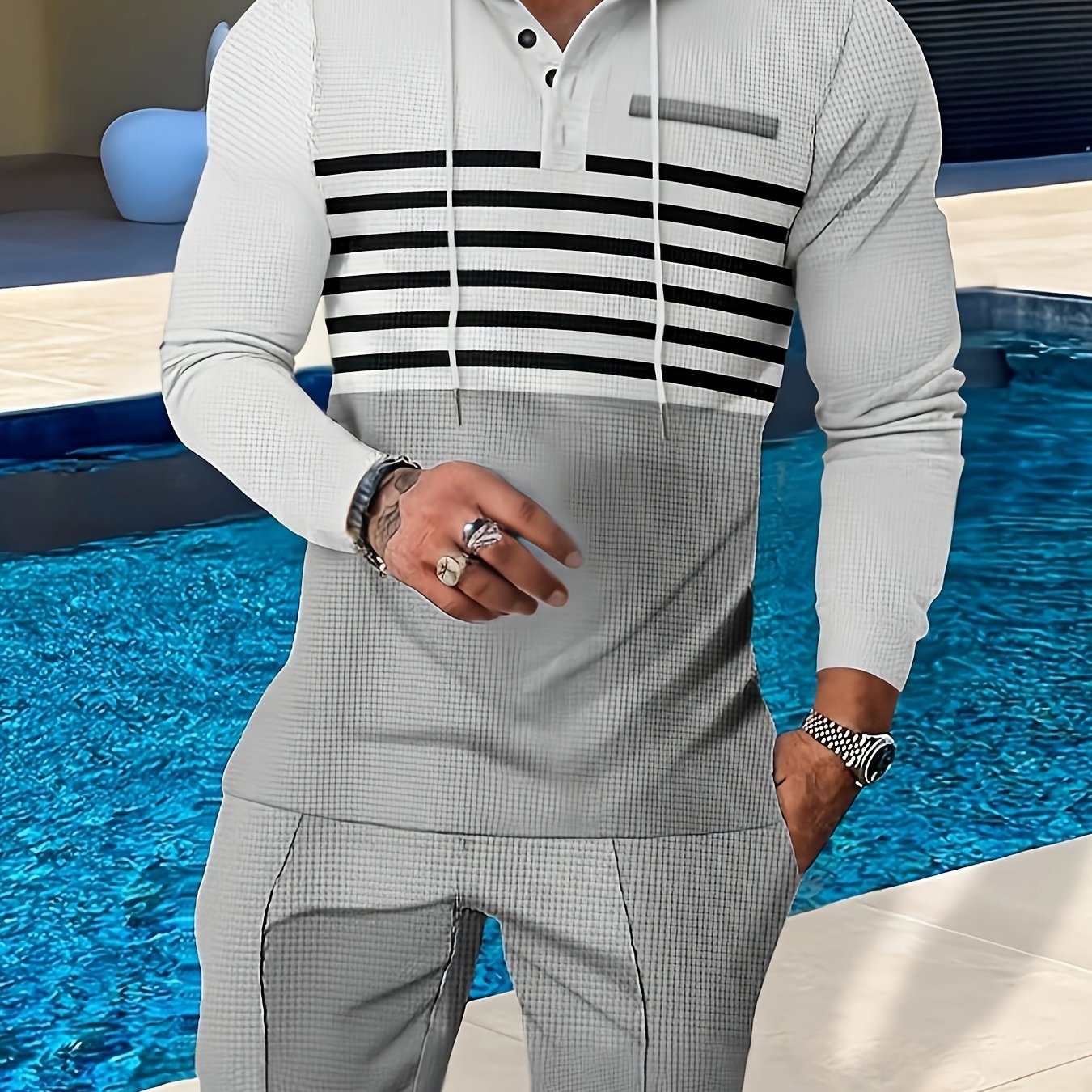 Men's Striped Contrasting Long Sleeved Suit for Outdoor Sports