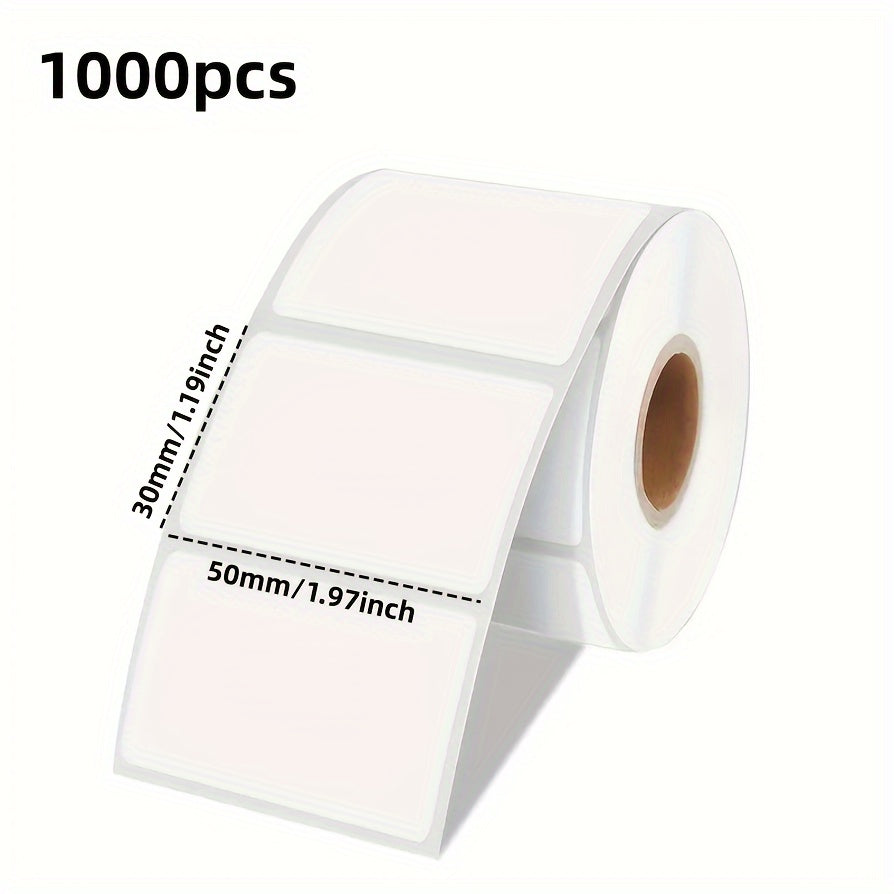 Pack of 1000 Thermal Adhesive Cheese Labels, measuring 5.08x2.54 cm. Made of paper material and suitable for non-food contact. Features perforation for easy separation and ideal for barcode printer labels.