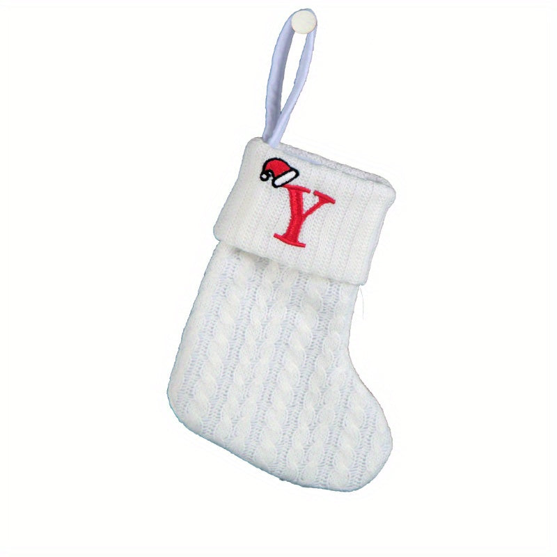 White cable knit stocking with embroidered 'F' - Ideal for indoor decor.