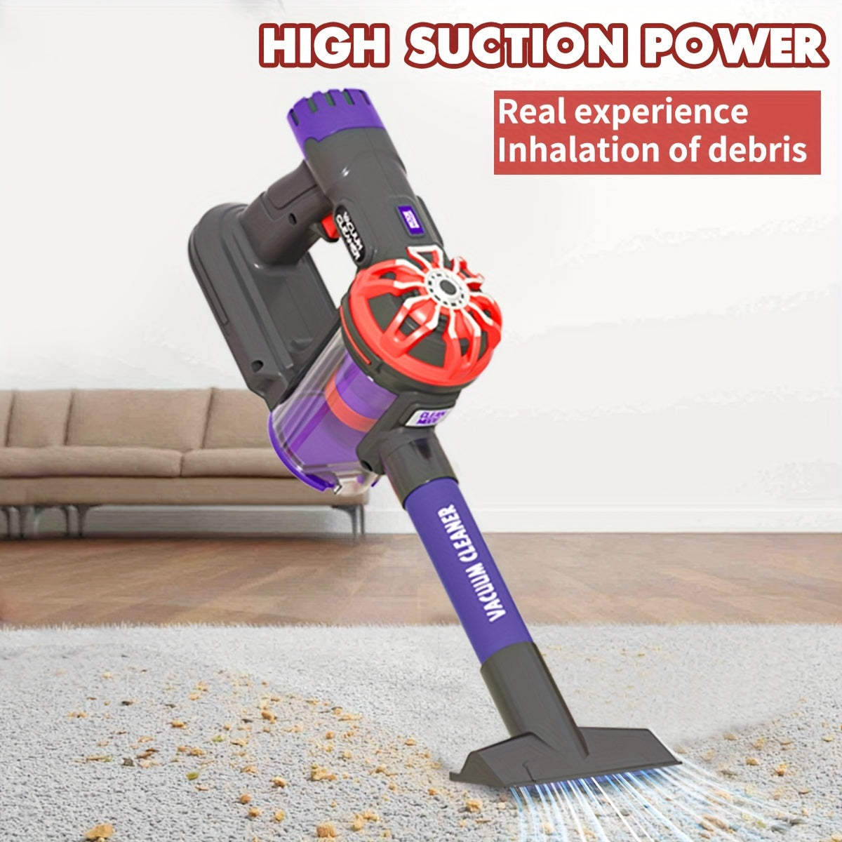 TUSEANG 4-in-1 Cordless Toy Vacuum Cleaner for Kids in Purple & Gray, Ideal for Pretend Play and Home Cleaning