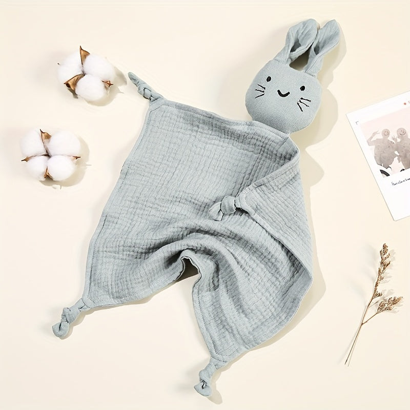 Muslin Blanket for Kids with Bunny Ear Teether - 29.97cm Square, Machine Washable, Solid Color Animal Companion made from Soft Gauze