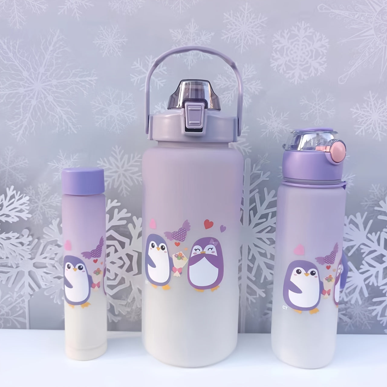 Cartoon cute sports water bottles in multiple sizes, ideal for gifts and use in various settings such as office, school, gym, and outdoor activities.