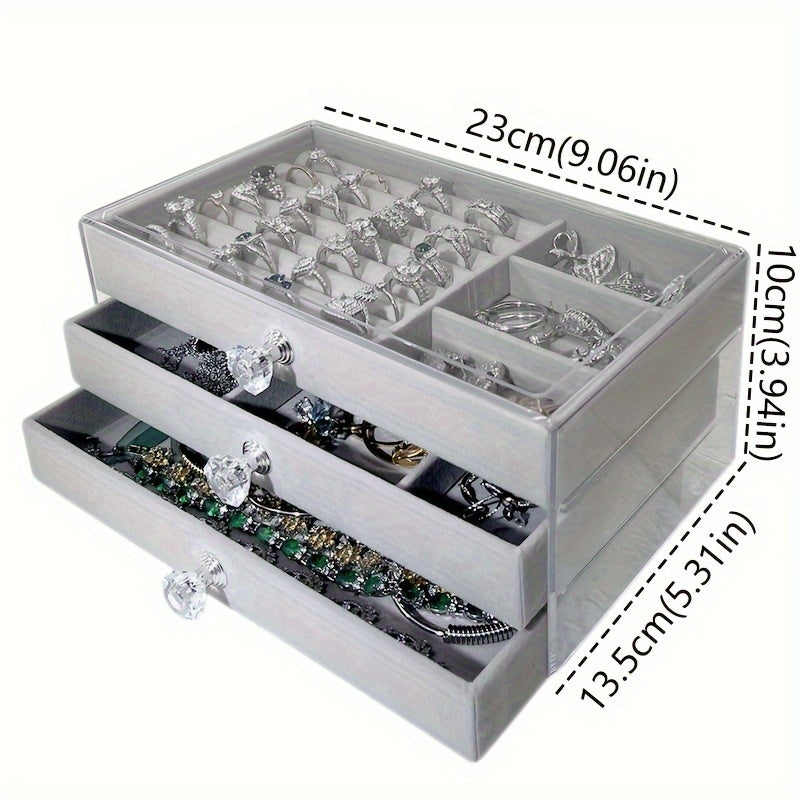 Jewelry Box with Three Layers for Organizing Earrings, Necklaces, and Rings, Transparent Design with Anti-Oxidation Protection