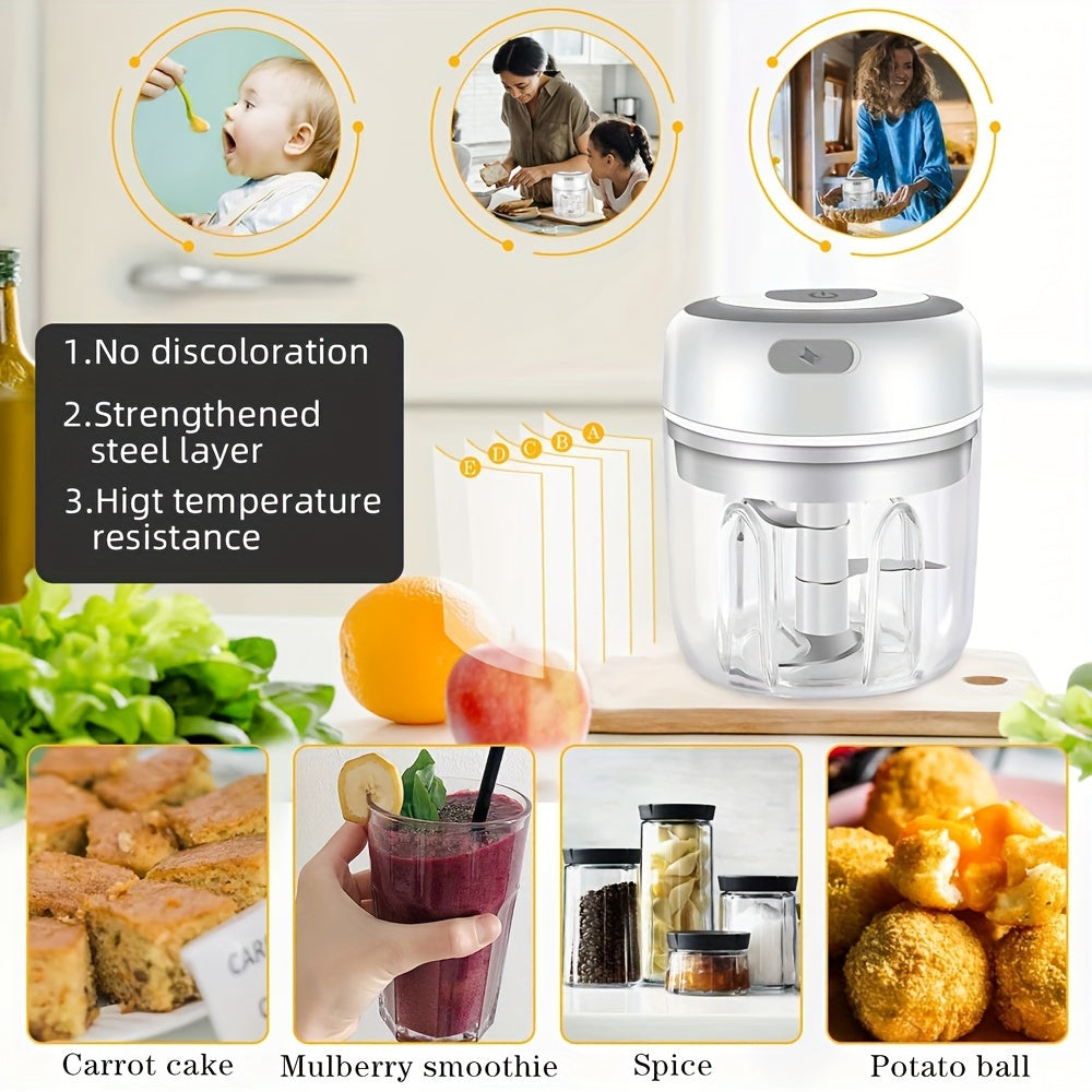 USB Rechargeable Cooking Machine with 250ml Capacity, Small Automatic Garlic Mixer for Kitchen Use. Versatile Tools in Various Colors for Multi-Scene Use, Ideal Kitchen Supplies.