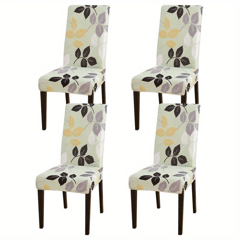 Printed stretch chair slipcovers in 4 or 6 pieces, ideal for dining chairs in various settings.