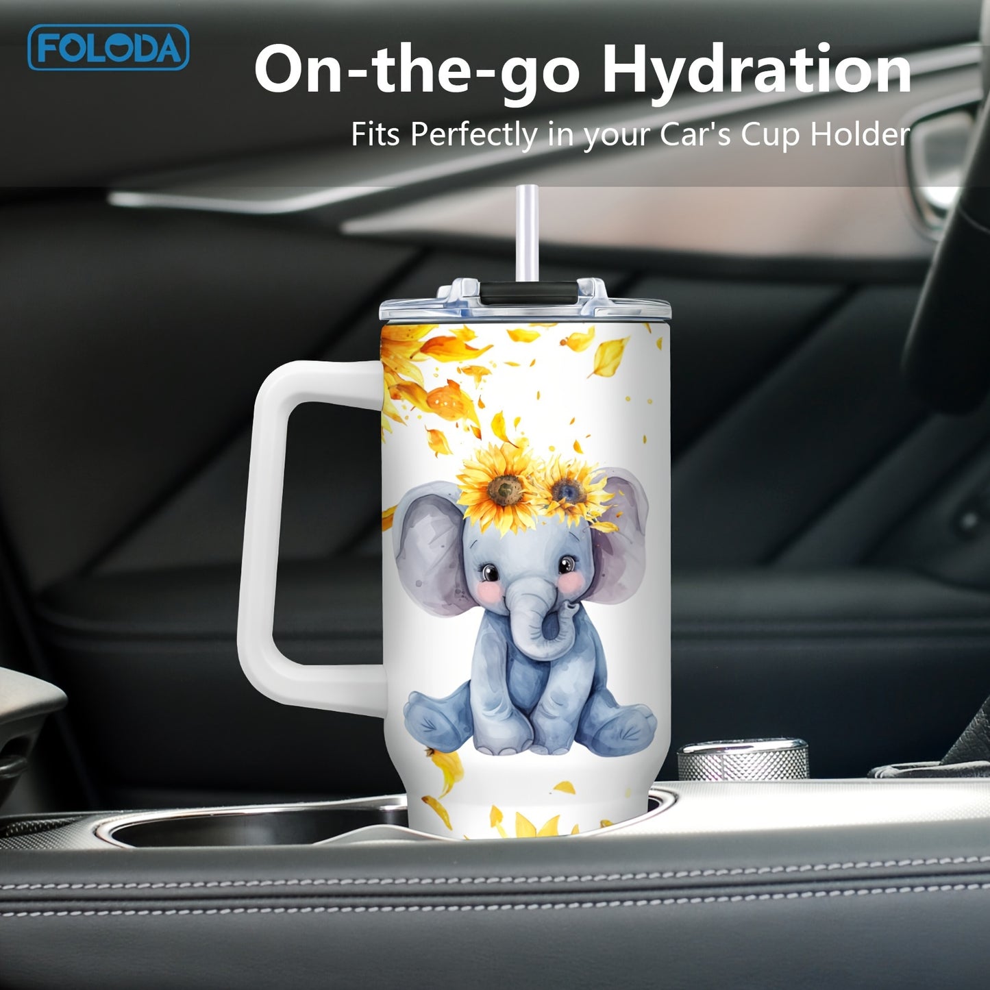 Foloda Cute Elephant 40oz Stainless Steel Tumbler: Perfect Gift for Elephant Lovers. Ideal for Wife, Mom, Daughter, Sister, Grandma. Great for Outdoor Camping.