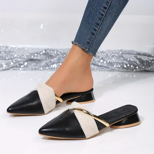 Women's V Cut Out Sandals, Slip On Block Heel Mules