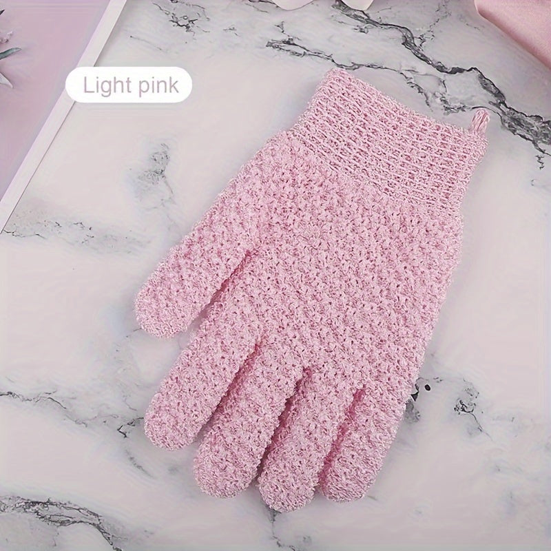 Shower gloves for exfoliation, cleansing, and massage - removes dead skin and dryness.