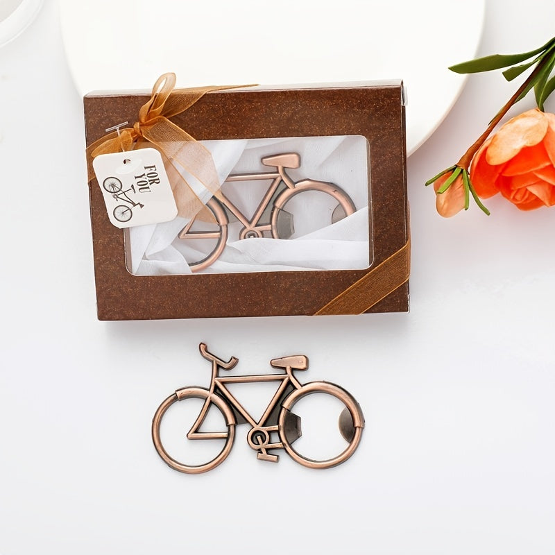 Stylish bicycle shaped metal beer bottle opener, perfect for wedding guests, staff anniversary souvenirs, and company anniversary gifts.