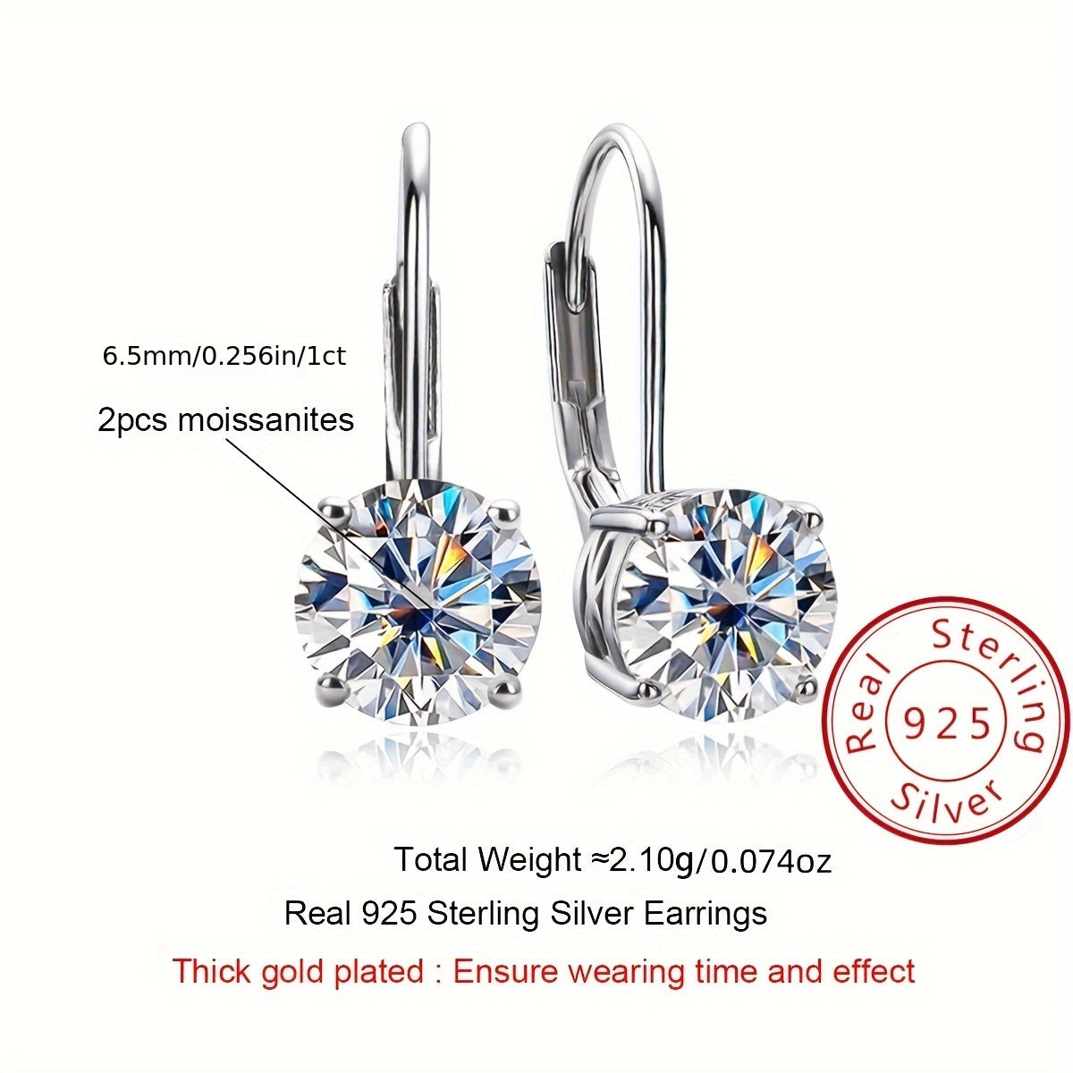 Luxurious and elegant, these gorgeous earrings are made of 925 sterling silver and feature a dazzling moissanite gemstone. Hypoallergenic and lightweight at approximately 2.1g, they are the perfect gift for a stylish girlfriend who loves to sparkle at