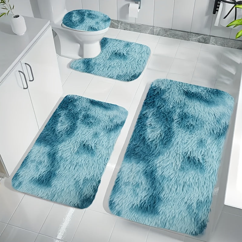 Thick polyester bath mats with geometric pattern, non-slip, absorbent, and machine washable. 4-ply rectangular bathroom rugs.