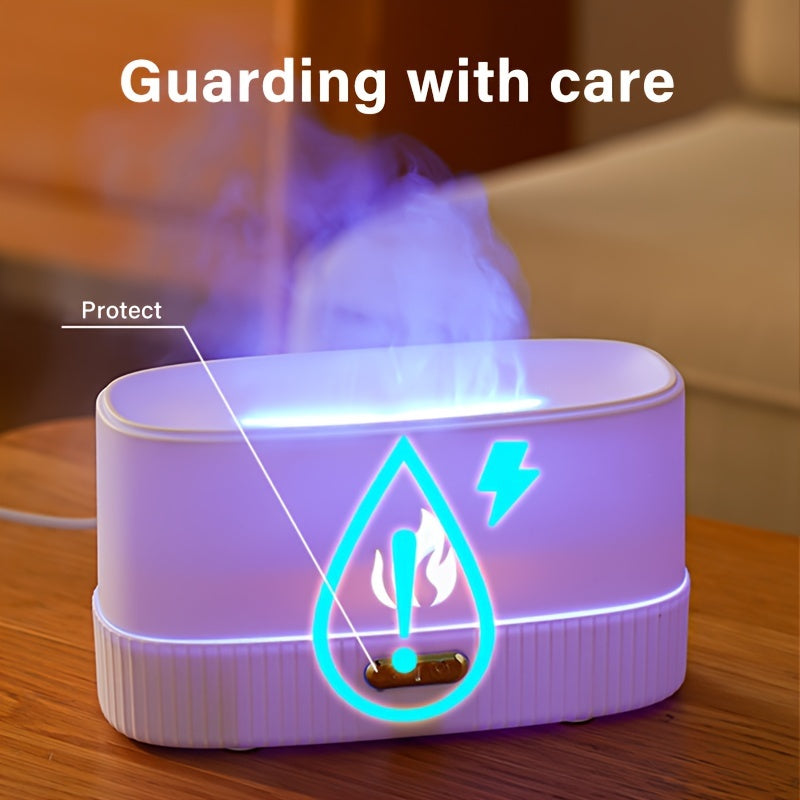 USB-powered flame aroma diffuser with soundwave technology, LED lighting, cool mist humidifier for essential oils, ideal for freshening air in home and office, aromatherapy diffuser.