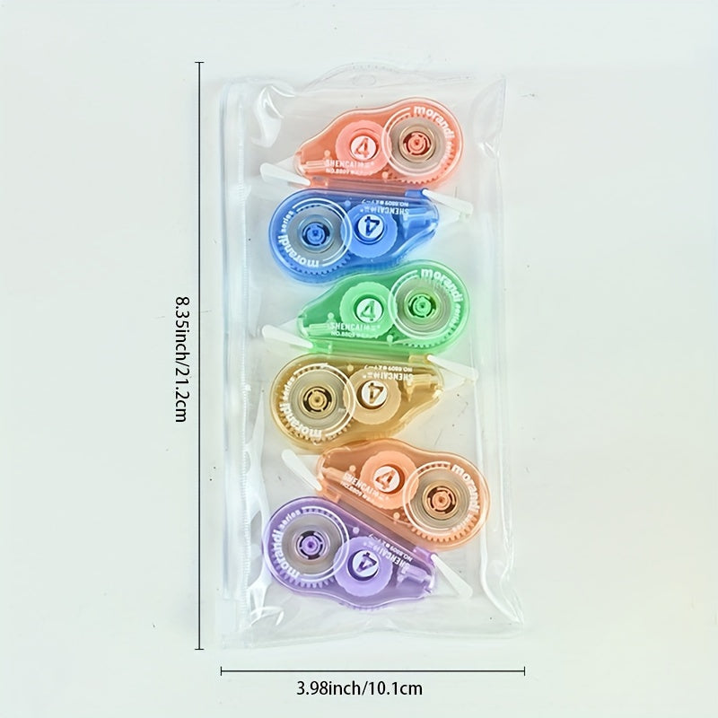 6 pieces of stylish, affordable correction tape with large capacity for school use.