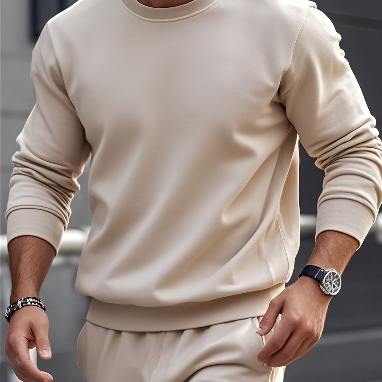 Men's Casual Knitwear Set - Long Sleeve Crew Neck Top & Pants, Solid Color, Machine Washable, Perfect for Fall/Winter, High Quality, Base Layer