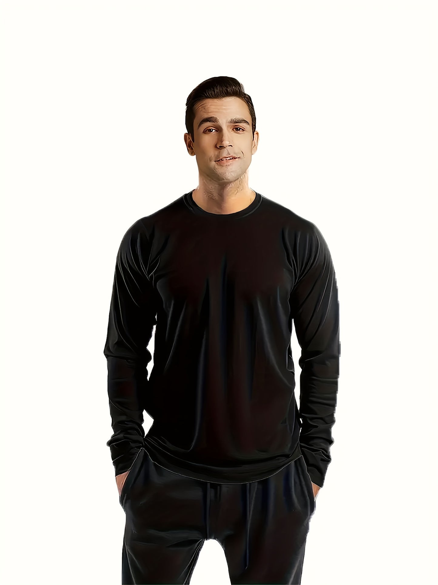 7pcs Men's Long Sleeve Fitness T-shirts, Solid Color, Quick-drying and Breathable, Body shaping Tops