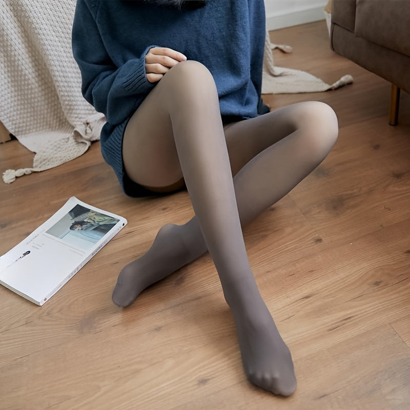 Women's Elegant Winter Thick Fleece-Lined Tights with Feet - Ideal for Cold Weather, Slimming and Warm, Stretchable Fabric.