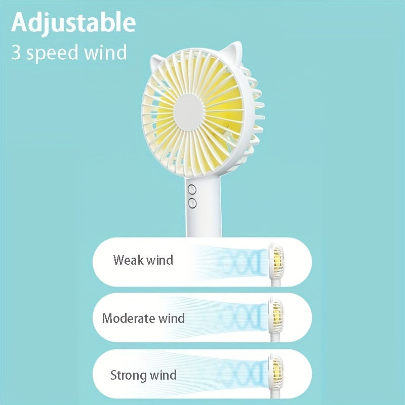 Adorable and Compact USB Handheld Fan with Bunny Ears - Ideal for Students, Dorms, and Outdoor Activities - Quiet Operation and Built-in Night Light Feature