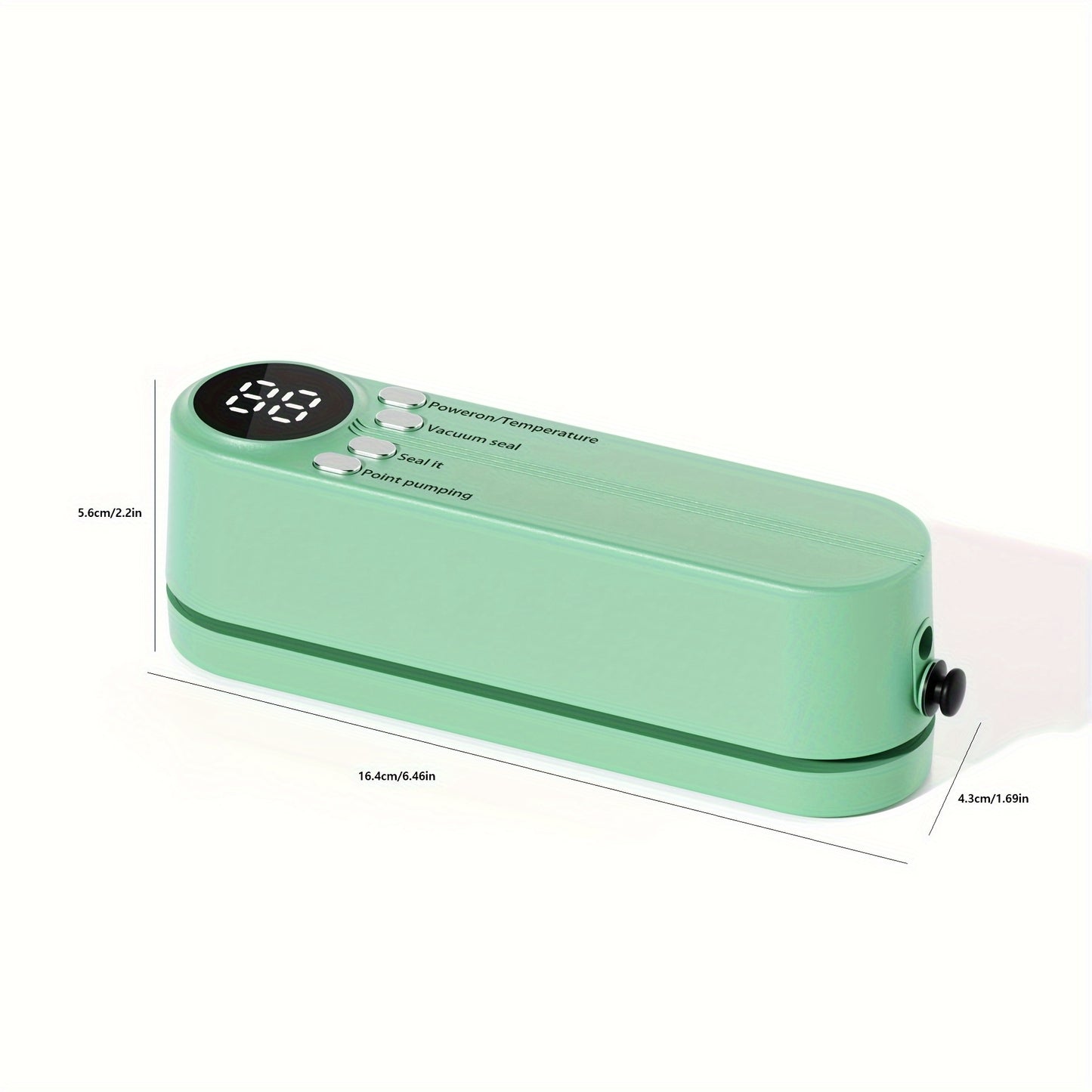 Compact vacuum sealer with USB charging, 1200mAh battery, ideal for home and outdoor use. Versatile for both vacuum sealing and inflation. Space-saving and suitable for preserving various