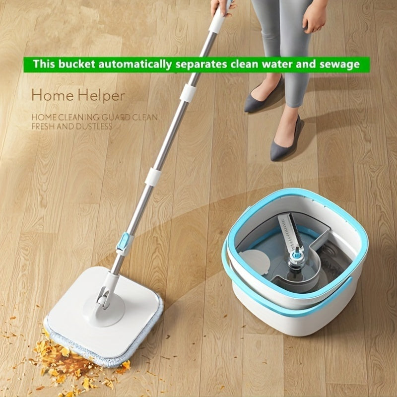 Smart Cleaning Kit for Living Room with Manual Rotating Mop and Wastewater Separator - Includes Dust Remover, No Electricity Needed for Efficient Home Cleaning