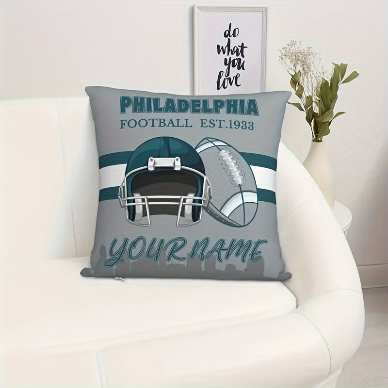 Personalized Philadelphia Football Fan Pillow Cover - Custom Design, Ideal Unisex Gift, Made of Polyester, Square Shape, Assorted Colors