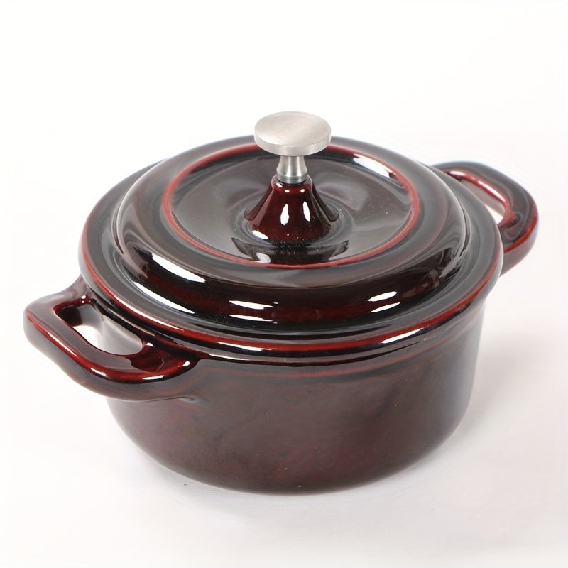 Compact 9.5oz Mini Stew Pot - Non-Stick, Enamel-Coated Cast Iron suitable for Induction & Gas Cooktops, Ideal for Home Kitchens.