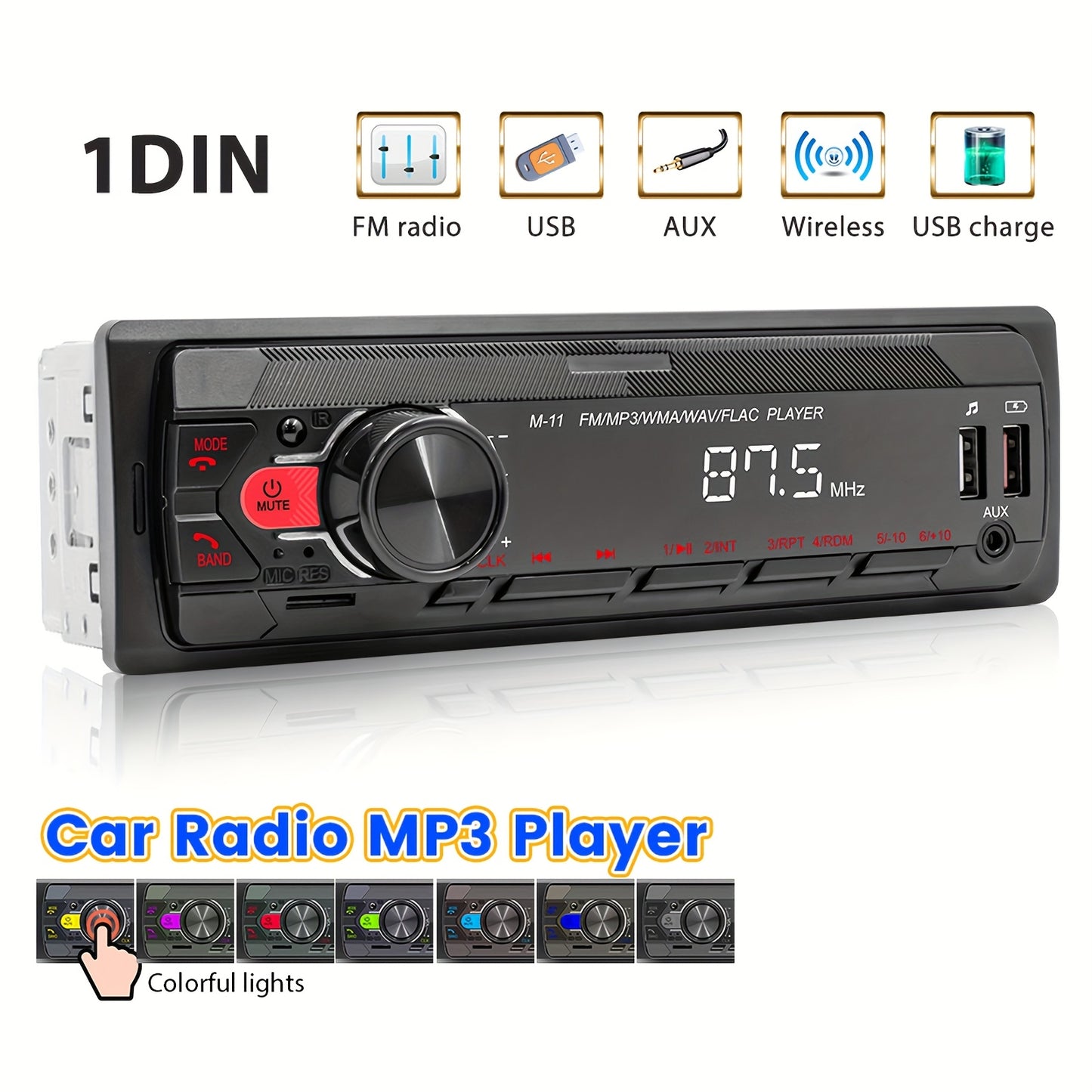 In-Dash 1DIN Car Audio System with Remote Control, Digital 12V Radio, MP3 Player, USB/SD/AUX-IN, Voice Assistant included