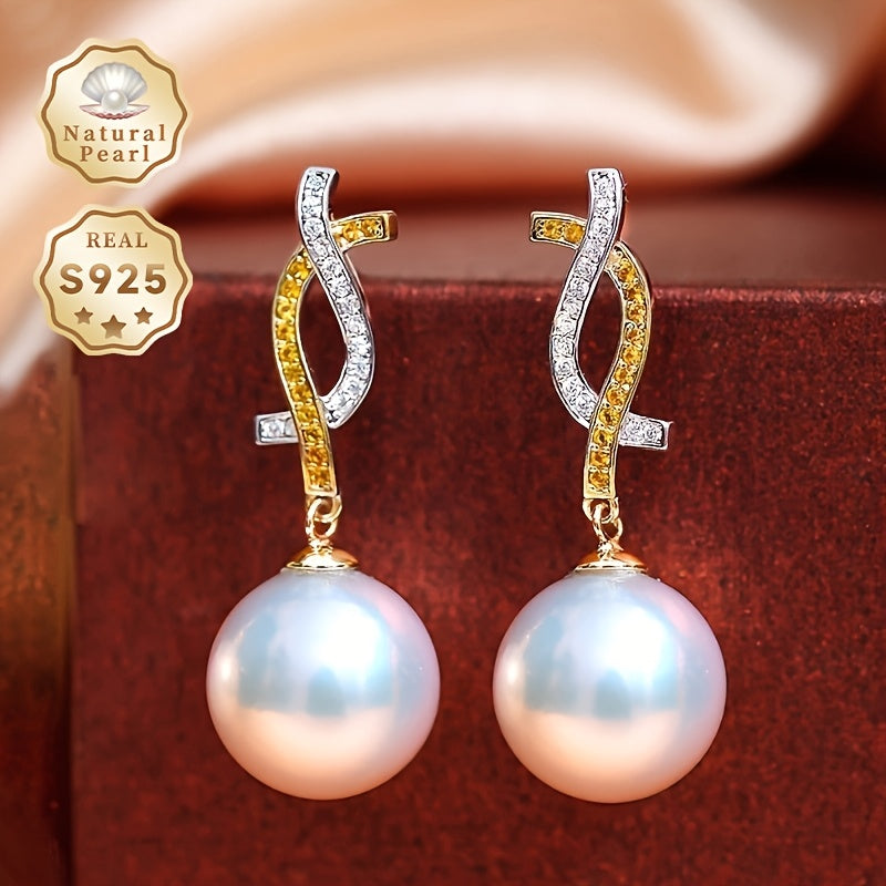 MUFAN Elegant Luxury Dangle Earrings, Featuring 1 Pair of S925 Silver Earrings with 12-13mm Natural Freshwater Pearls, Includes Gift Box, Perfect for Both Daily Wear and Special Occasions