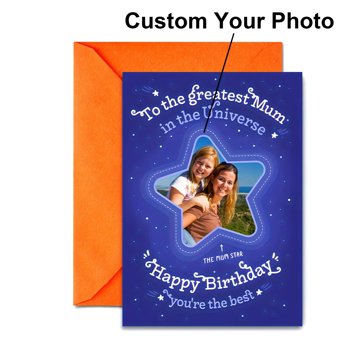 Happy Birthday Mum Thank You Card - Personalized with Your Photo - Starry Sky Style Creative Blessing Card - Customized Mother's Day Gift