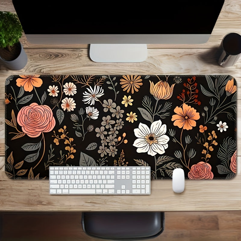 White Floral Rubber Desk Mat: Non-slip, washable, thick & durable. Ideal for office and home workspace. Suitable for laptop, keyboard, and mouse. Artistic design. Washable desk pad.