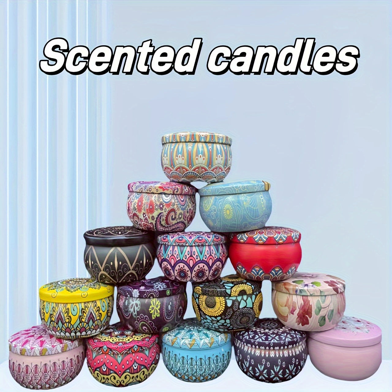 1 high-quality soy wax candle with dried flowers in a portable tin jar design, perfect for holiday relaxation and home decor. Colorful mini bowl shape ideal for office and room ambiance.