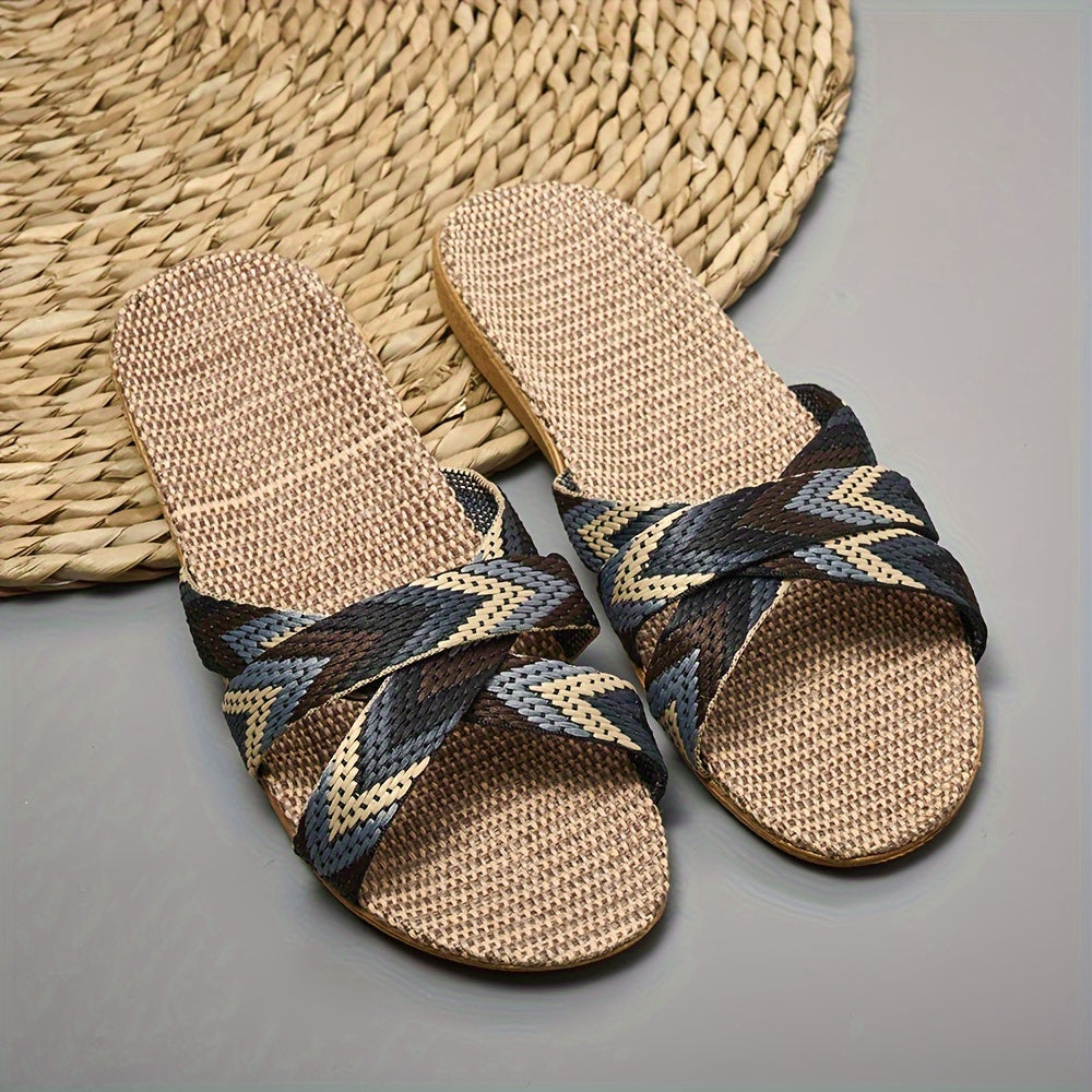 Women's Striped Linen Slippers - Comfortable Summer Fashion with EVA Sole