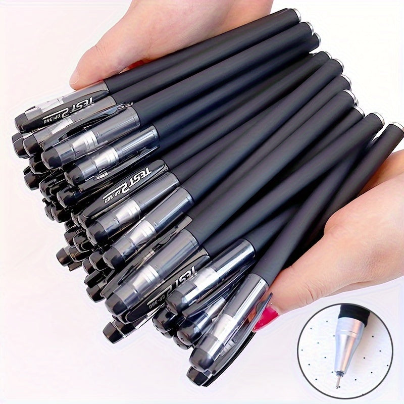 18-piece gel pen set in black, blue, and red ink colors with 0.5mm ballpoint tips, ideal for students and office use.