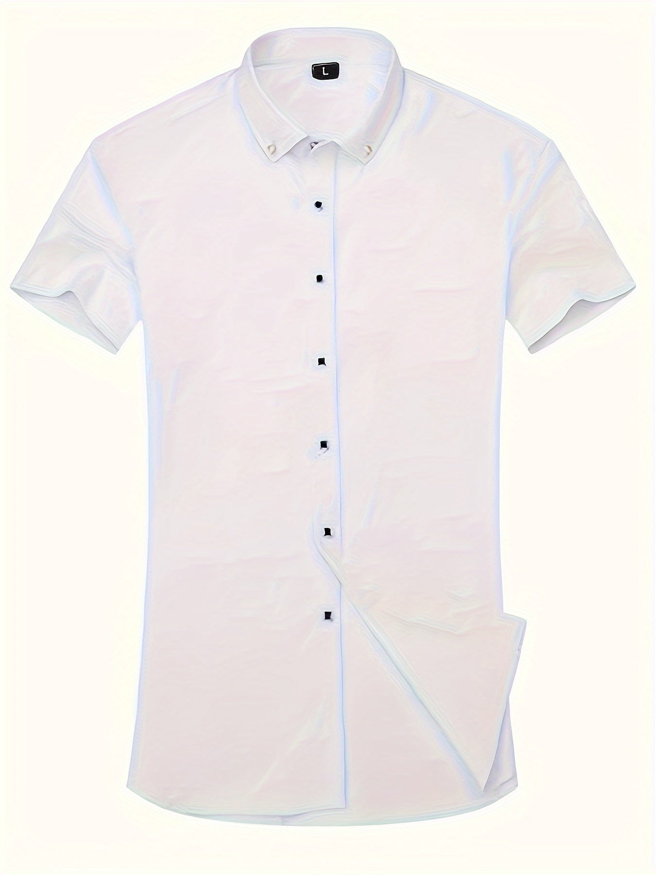 Polyester short sleeve button-up shirt for men, suitable for business activities in spring/fall, regular fit, lapel collar.