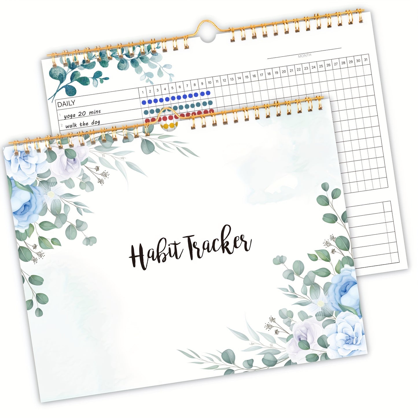 Spiral-bound Habit Tracker Planner with Plant Pages for Productivity Boost, Undated, 25.4*20.32 Cm, 160gsm Paper