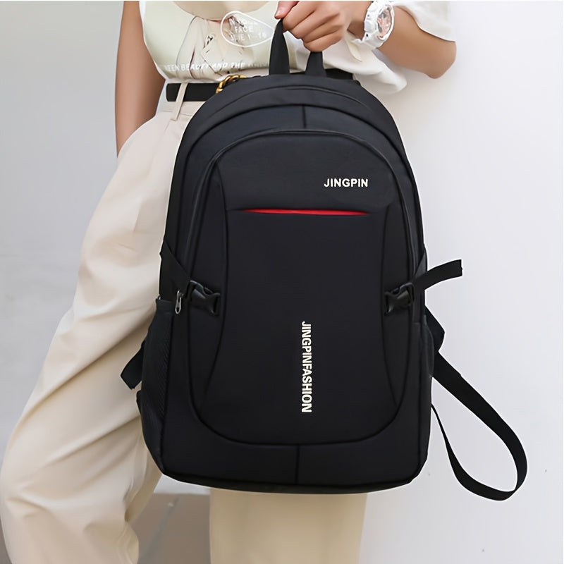 Canvas backpack with large capacity for men and women, featuring Korean style and a computer compartment. Perfect for travel and middle school students. Random pull handle direction.